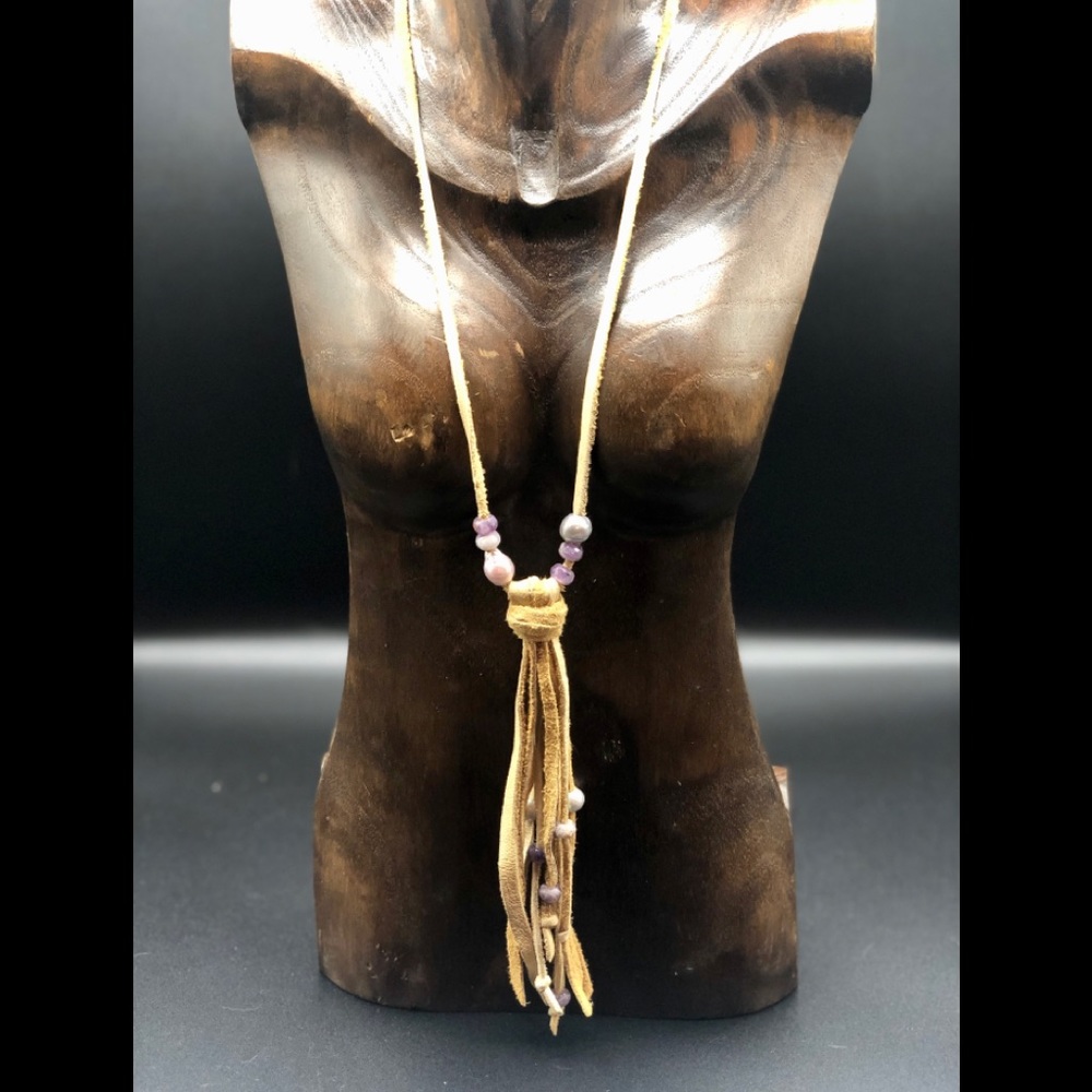 Handmade Luxury Boho Leather Beaded Necklace